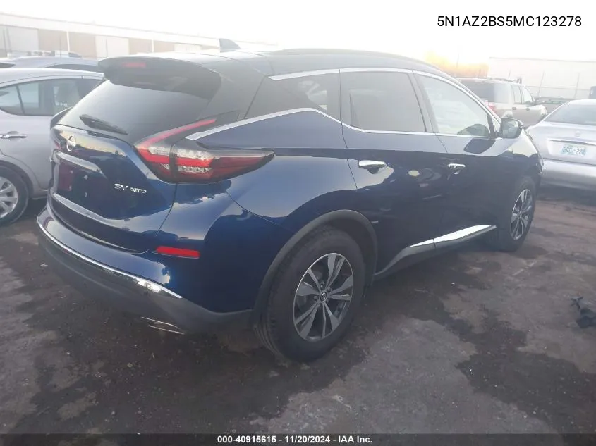 2021 Nissan Murano Sv Intelligent Awd VIN: 5N1AZ2BS5MC123278 Lot: 40915615