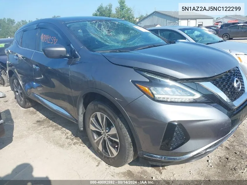 2022 Nissan Murano S Fwd VIN: 5N1AZ2AJ5NC122299 Lot: 40092592