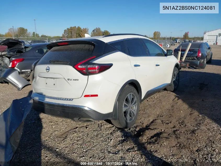 2022 Nissan Murano Sv VIN: 5N1AZ2BS0NC124081 Lot: 40511645