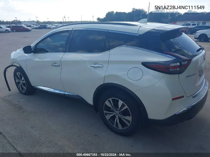 2022 Nissan Murano Sv Fwd VIN: 5N1AZ2BJ4NC111549 Lot: 40667353