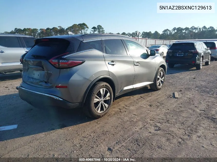 2022 Nissan Murano Sv VIN: 5N1AZ2BSXNC129613 Lot: 40687846