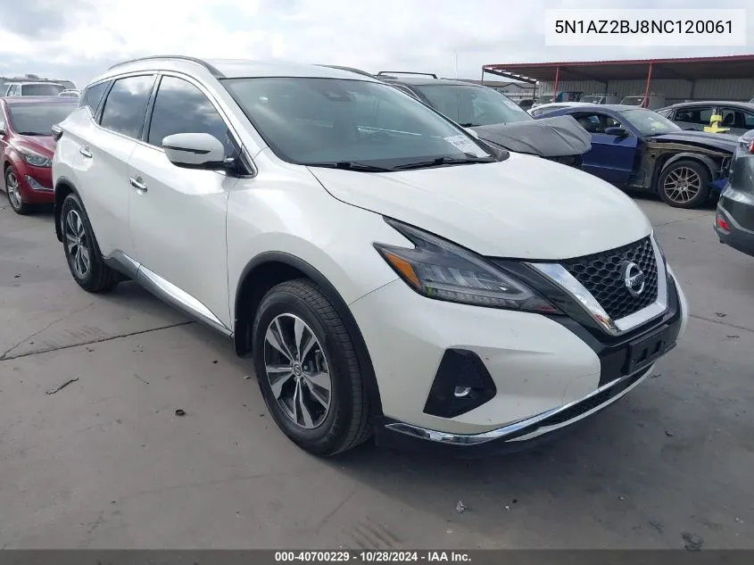 2022 Nissan Murano Sv Fwd VIN: 5N1AZ2BJ8NC120061 Lot: 40700229