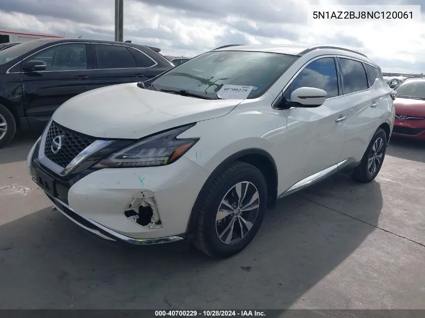 2022 Nissan Murano Sv Fwd VIN: 5N1AZ2BJ8NC120061 Lot: 40700229