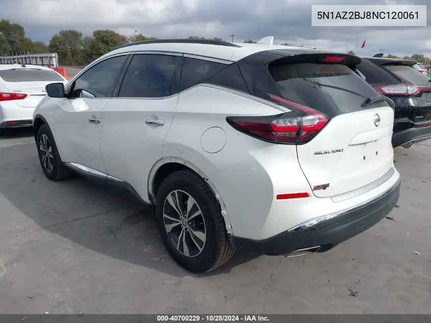 2022 Nissan Murano Sv Fwd VIN: 5N1AZ2BJ8NC120061 Lot: 40700229