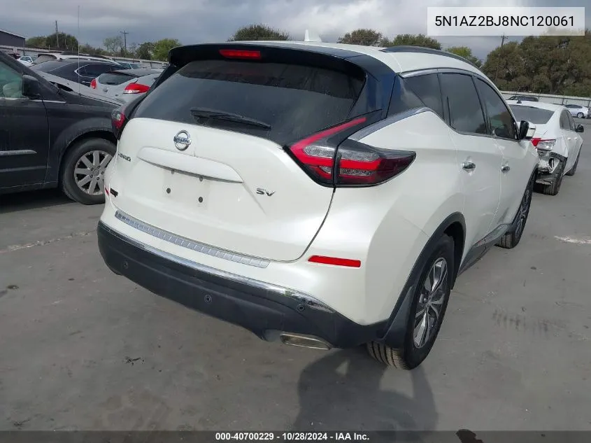 2022 Nissan Murano Sv Fwd VIN: 5N1AZ2BJ8NC120061 Lot: 40700229