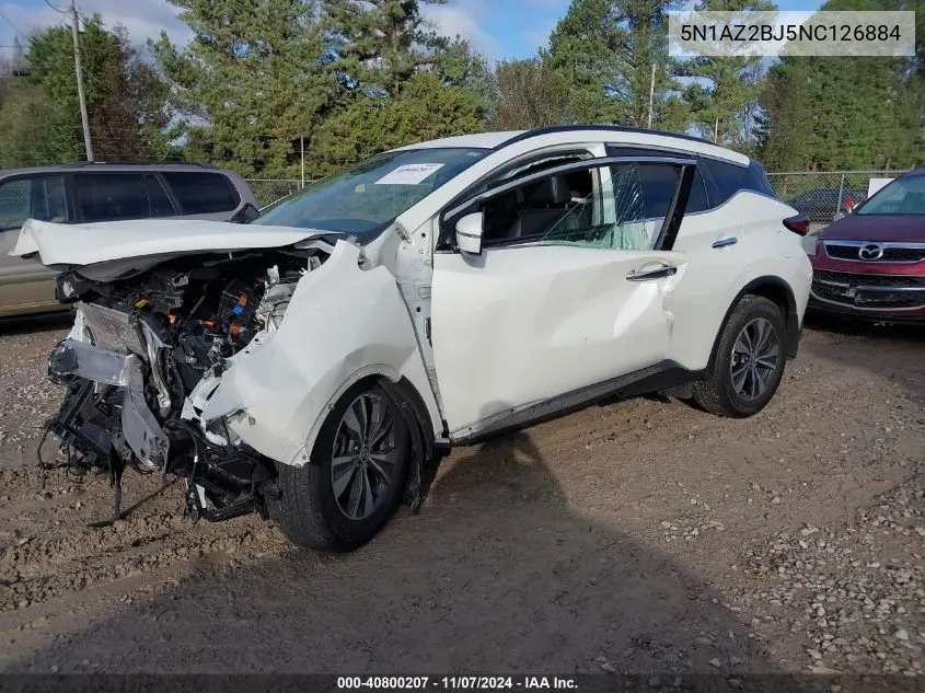 2022 Nissan Murano Sv Fwd VIN: 5N1AZ2BJ5NC126884 Lot: 40800207