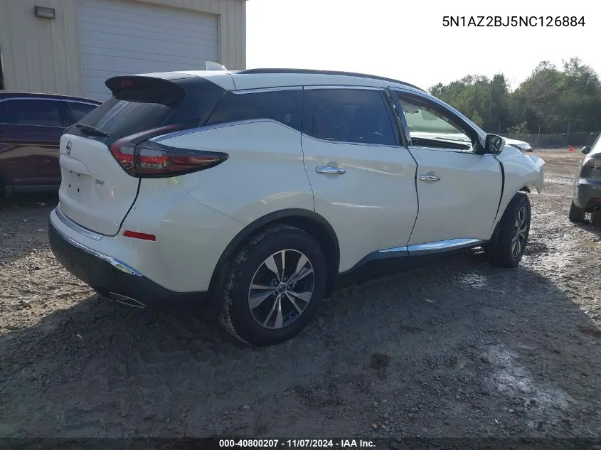 2022 Nissan Murano Sv Fwd VIN: 5N1AZ2BJ5NC126884 Lot: 40800207