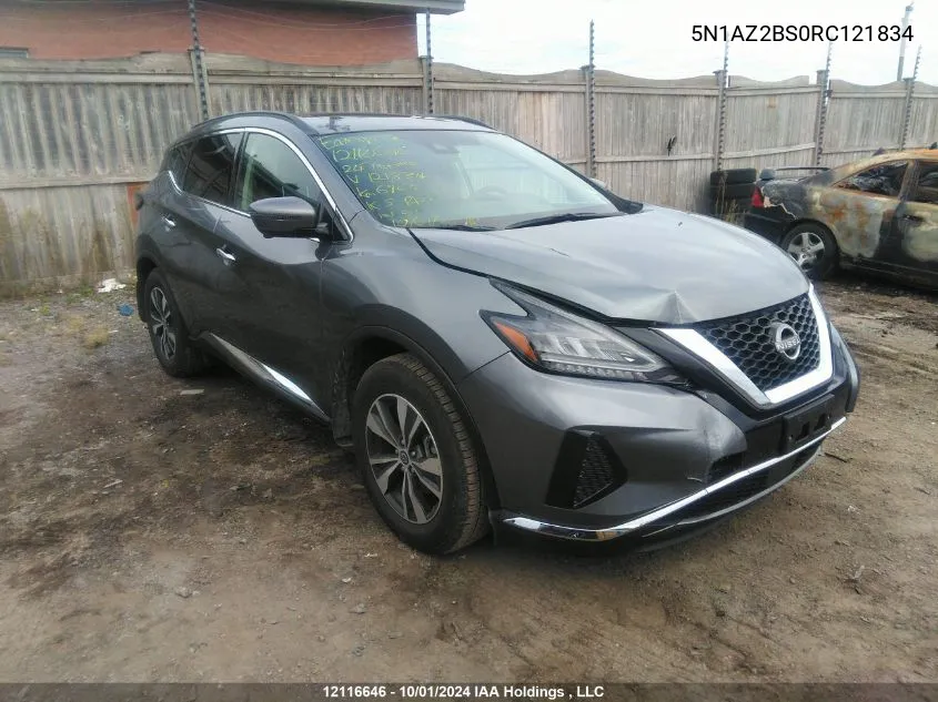 2024 Nissan Murano Sv VIN: 5N1AZ2BS0RC121834 Lot: 12116646