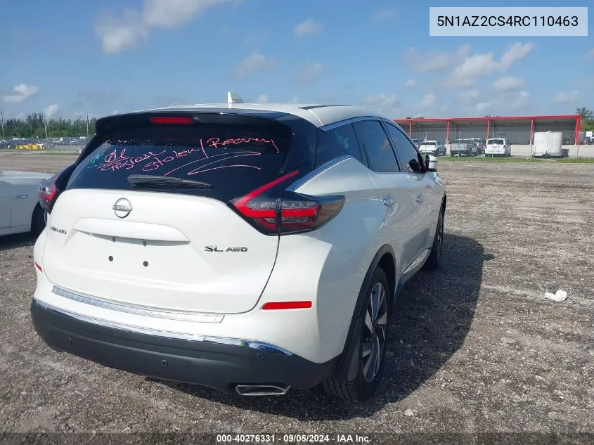 2024 Nissan Murano Sl VIN: 5N1AZ2CS4RC110463 Lot: 40276331