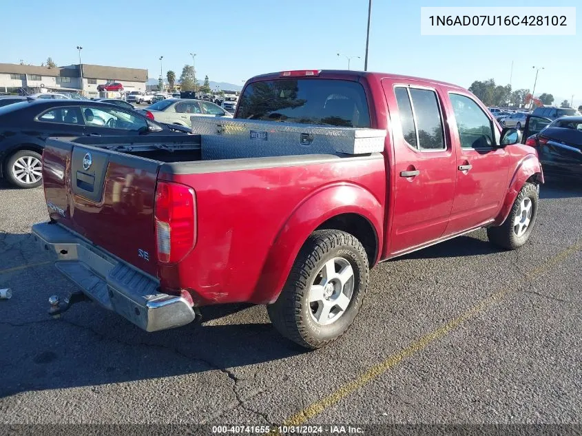 2006 Nissan Frontier Se VIN: 1N6AD07U16C428102 Lot: 40741655