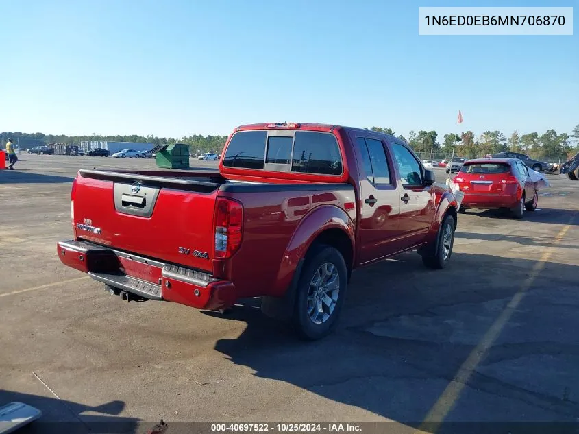 2021 Nissan Frontier Sv 4X4 VIN: 1N6ED0EB6MN706870 Lot: 40697522