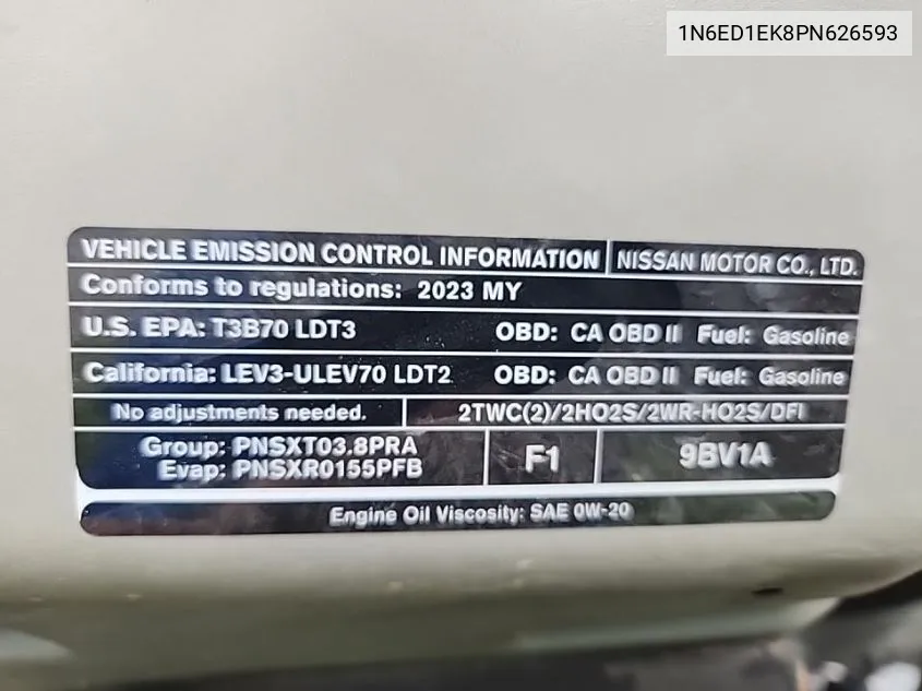 2023 Nissan Frontier S/Sv/Pro-4X VIN: 1N6ED1EK8PN626593 Lot: 40271597