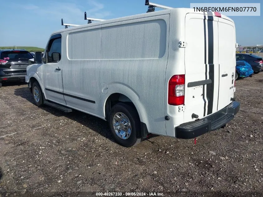 2015 Nissan Nv Cargo Nv1500 Sv V6 VIN: 1N6BF0KM6FN807770 Lot: 40267230