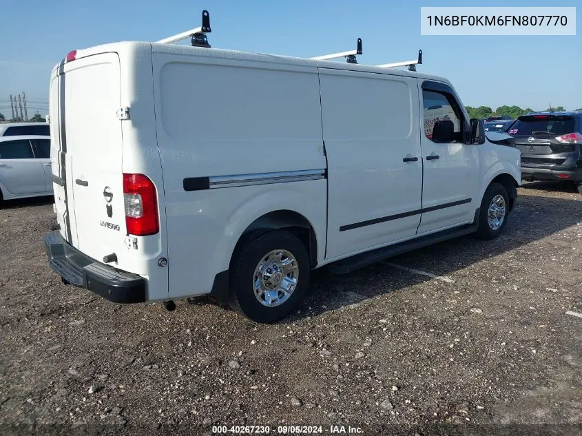 2015 Nissan Nv Cargo Nv1500 Sv V6 VIN: 1N6BF0KM6FN807770 Lot: 40267230