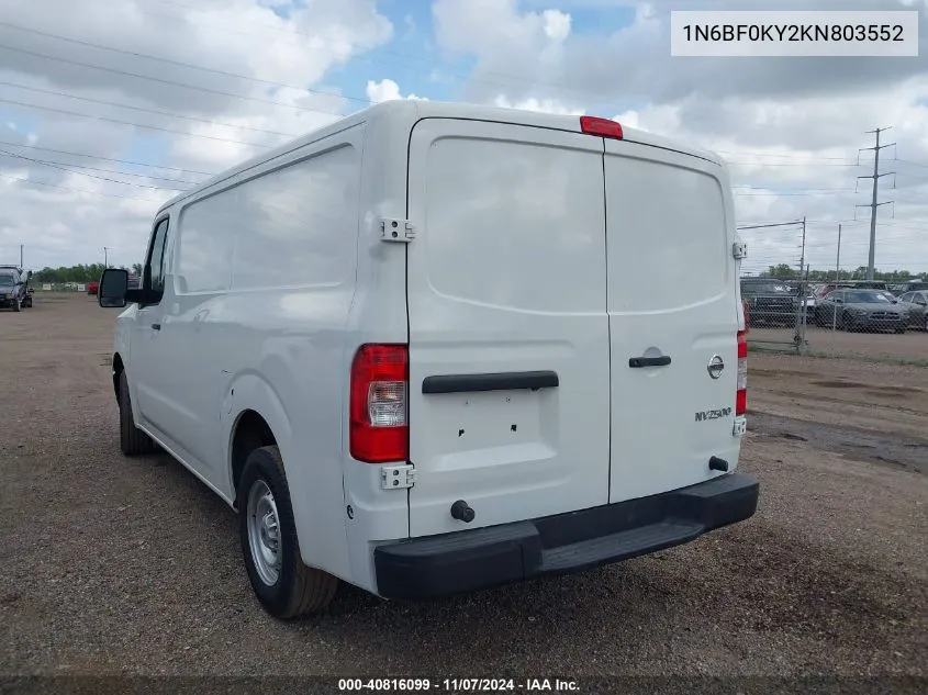 2019 Nissan Nv Cargo Nv2500 Hd S V6 VIN: 1N6BF0KY2KN803552 Lot: 40816099