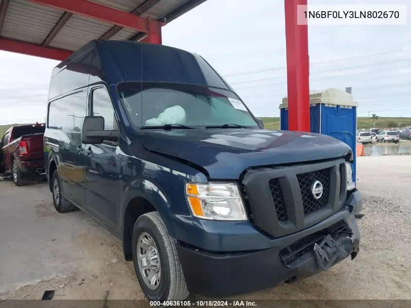 2020 Nissan Nv Cargo Nv2500 Hd Sv High Roof V6 VIN: 1N6BF0LY3LN802670 Lot: 40636105