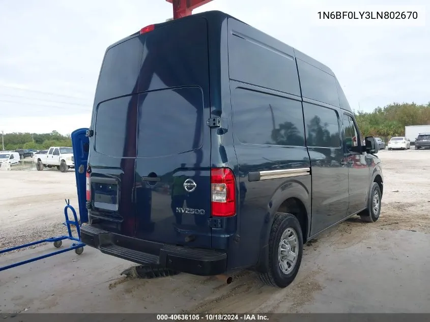 2020 Nissan Nv Cargo Nv2500 Hd Sv High Roof V6 VIN: 1N6BF0LY3LN802670 Lot: 40636105