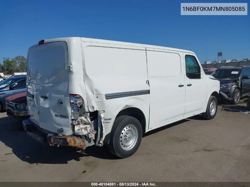 2021 Nissan Nv Cargo Nv1500 S Standard Roof V6 VIN: 1N6BF0KM7MN805085 Lot: 40104881