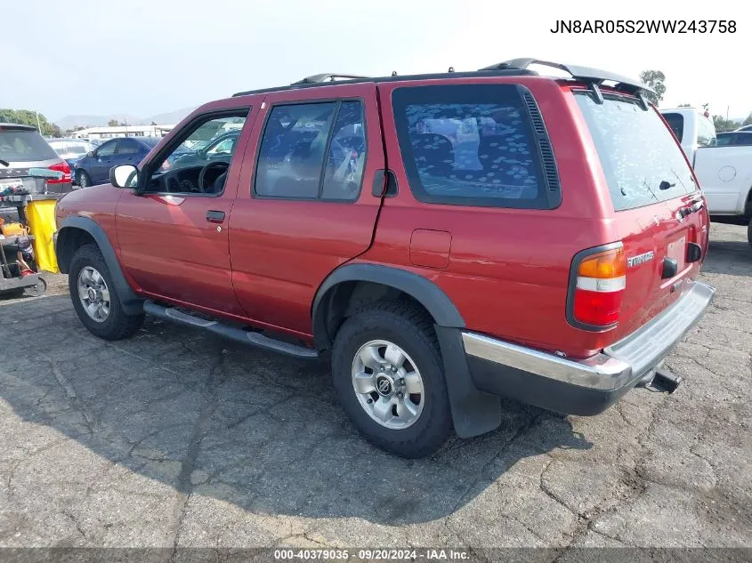 1998 Nissan Pathfinder Le/Xe VIN: JN8AR05S2WW243758 Lot: 40379035