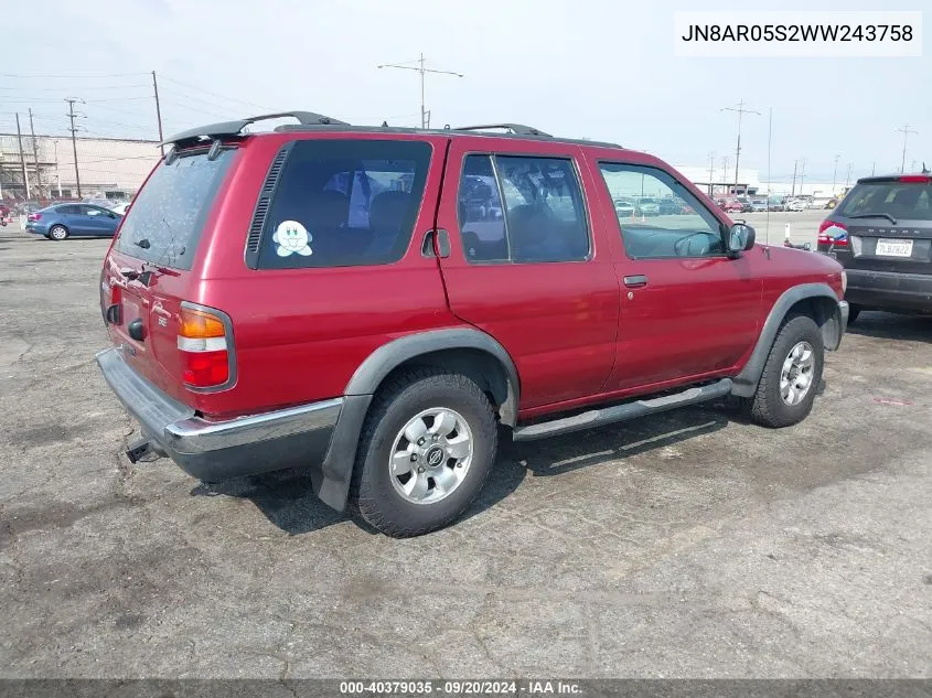 1998 Nissan Pathfinder Le/Xe VIN: JN8AR05S2WW243758 Lot: 40379035