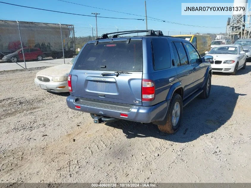 1999 Nissan Pathfinder Le/Se/Xe VIN: JN8AR07Y0XW381379 Lot: 40608738