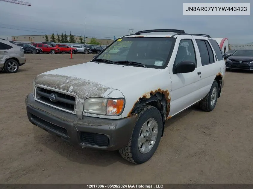 2000 Nissan Pathfinder VIN: JN8AR07Y1YW443423 Lot: 12017006