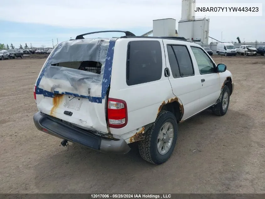 2000 Nissan Pathfinder VIN: JN8AR07Y1YW443423 Lot: 12017006