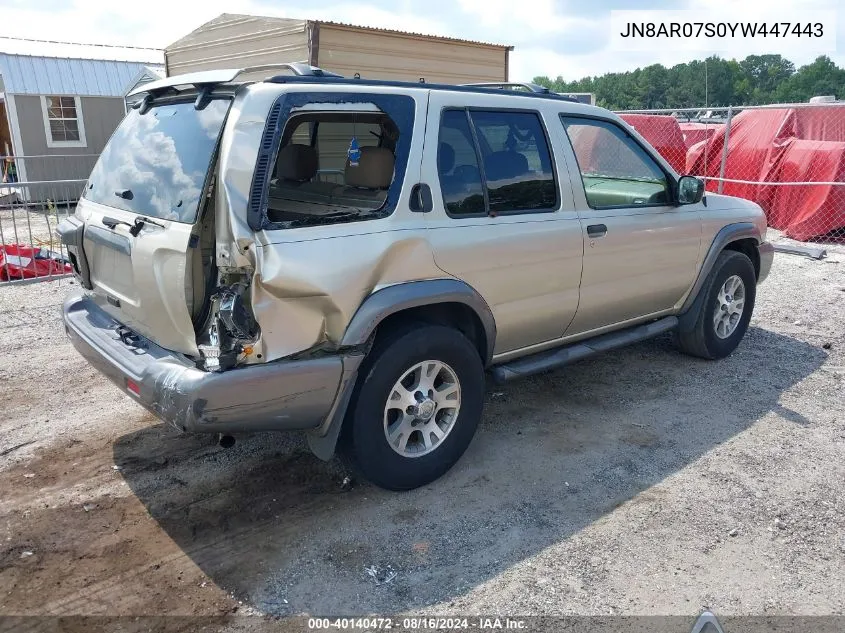 2000 Nissan Pathfinder Le/Se/Xe VIN: JN8AR07S0YW447443 Lot: 40140472