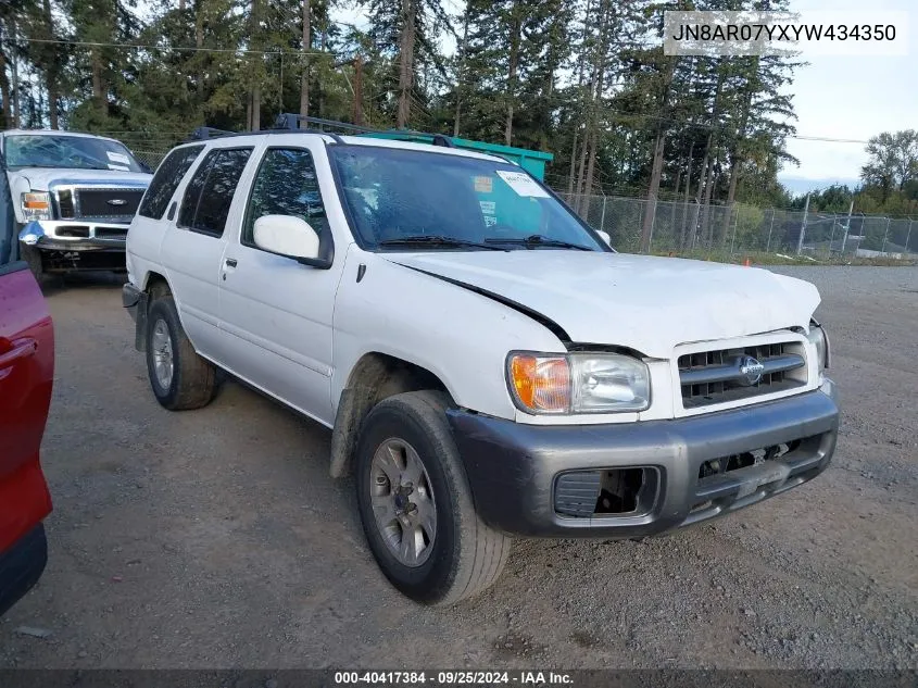 2000 Nissan Pathfinder Le/Se/Xe VIN: JN8AR07YXYW434350 Lot: 40417384