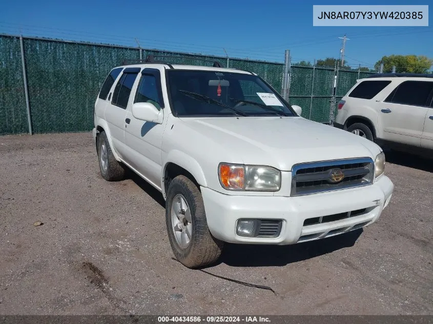 2000 Nissan Pathfinder Le/Se/Xe VIN: JN8AR07Y3YW420385 Lot: 40434586