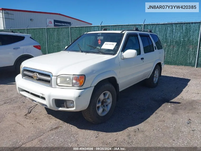 2000 Nissan Pathfinder Le/Se/Xe VIN: JN8AR07Y3YW420385 Lot: 40434586