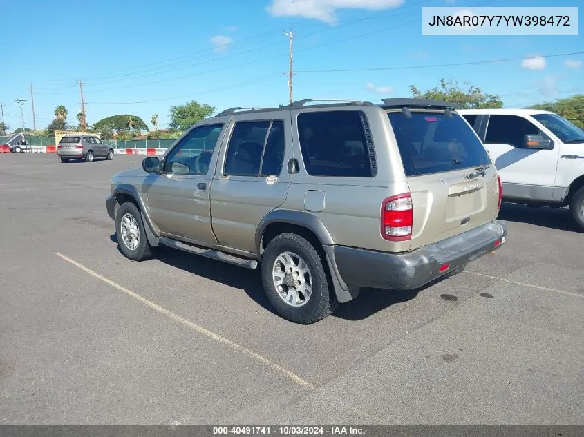 2000 Nissan Pathfinder Le/Se/Xe VIN: JN8AR07Y7YW398472 Lot: 40491741