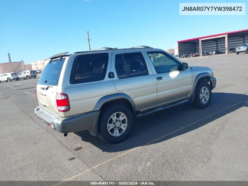 2000 Nissan Pathfinder Le/Se/Xe VIN: JN8AR07Y7YW398472 Lot: 40491741