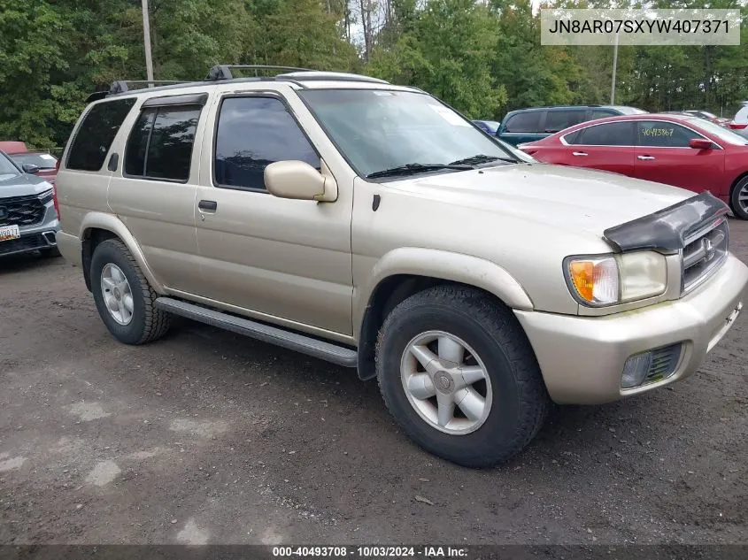 2000 Nissan Pathfinder Le/Se/Xe VIN: JN8AR07SXYW407371 Lot: 40493708