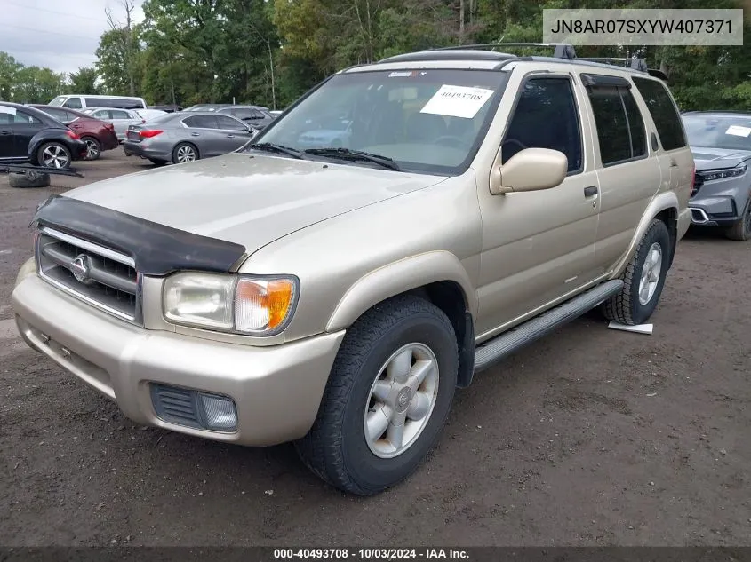 2000 Nissan Pathfinder Le/Se/Xe VIN: JN8AR07SXYW407371 Lot: 40493708