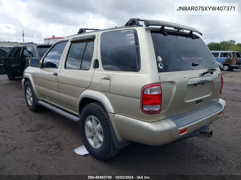 2000 Nissan Pathfinder Le/Se/Xe VIN: JN8AR07SXYW407371 Lot: 40493708