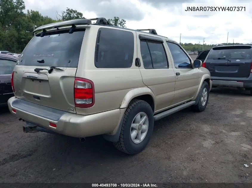 2000 Nissan Pathfinder Le/Se/Xe VIN: JN8AR07SXYW407371 Lot: 40493708