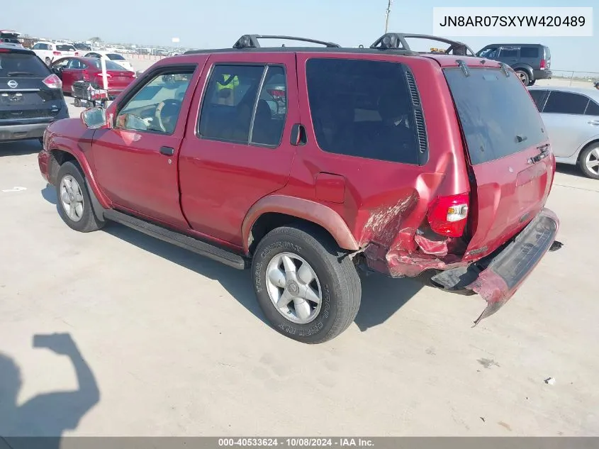 2000 Nissan Pathfinder Le/Se/Xe VIN: JN8AR07SXYW420489 Lot: 40533624