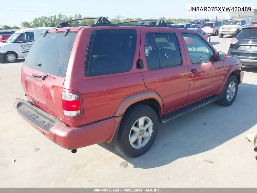 2000 Nissan Pathfinder Le/Se/Xe VIN: JN8AR07SXYW420489 Lot: 40533624