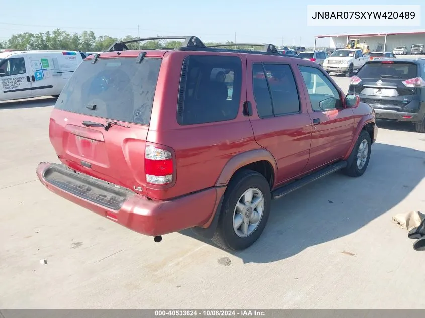 2000 Nissan Pathfinder Le/Se/Xe VIN: JN8AR07SXYW420489 Lot: 40533624