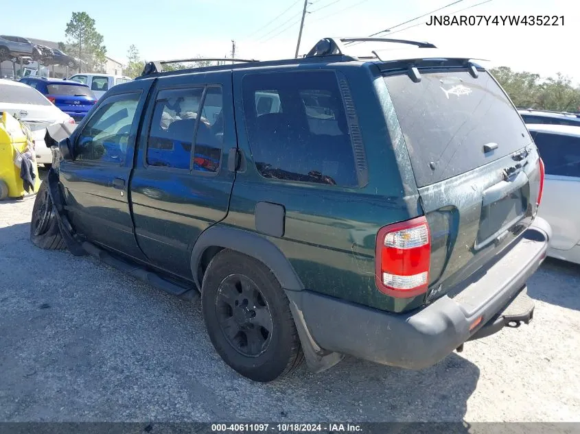 2000 Nissan Pathfinder Le/Se/Xe VIN: JN8AR07Y4YW435221 Lot: 40611097