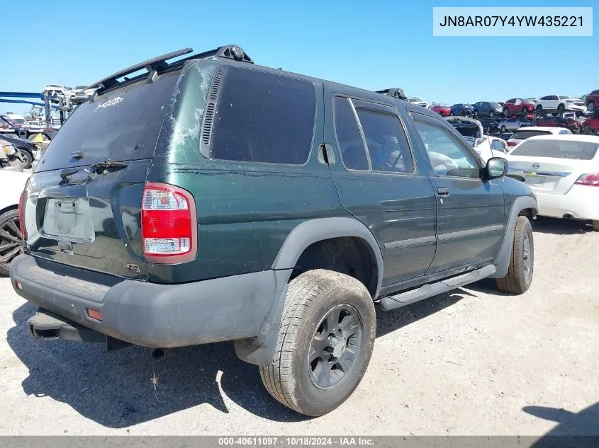 2000 Nissan Pathfinder Le/Se/Xe VIN: JN8AR07Y4YW435221 Lot: 40611097