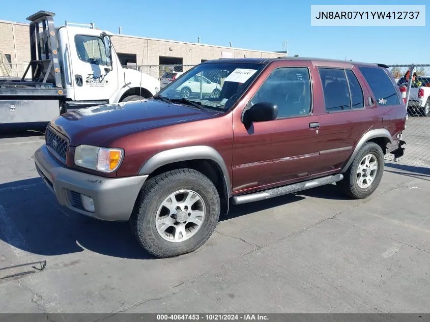 2000 Nissan Pathfinder Le/Se/Xe VIN: JN8AR07Y1YW412737 Lot: 40647453