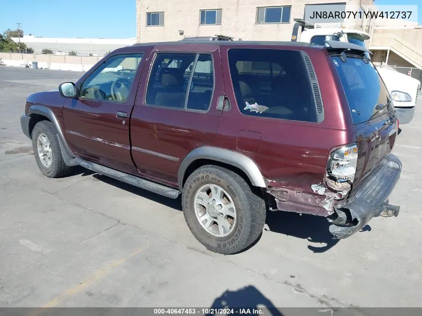 2000 Nissan Pathfinder Le/Se/Xe VIN: JN8AR07Y1YW412737 Lot: 40647453