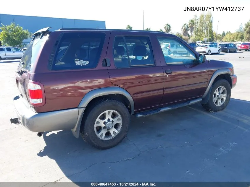 2000 Nissan Pathfinder Le/Se/Xe VIN: JN8AR07Y1YW412737 Lot: 40647453