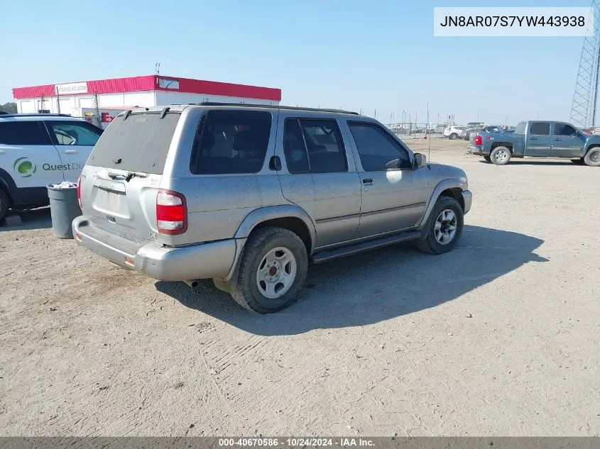 2000 Nissan Pathfinder Le/Se/Xe VIN: JN8AR07S7YW443938 Lot: 40670586