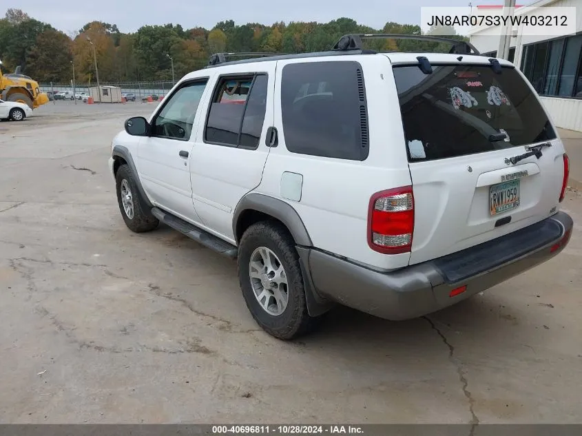 2000 Nissan Pathfinder Le/Se/Xe VIN: JN8AR07S3YW403212 Lot: 40696811