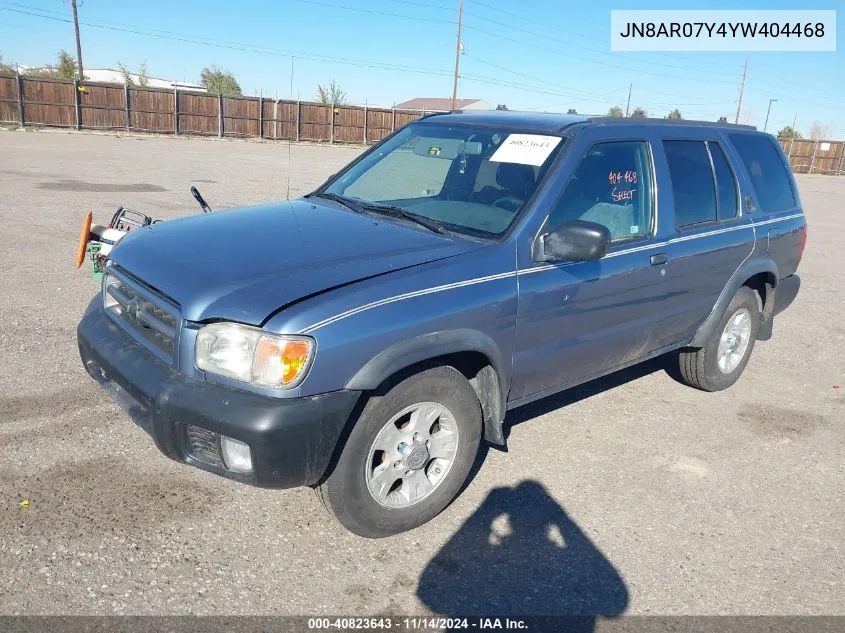 2000 Nissan Pathfinder Le/Se/Xe VIN: JN8AR07Y4YW404468 Lot: 40823643