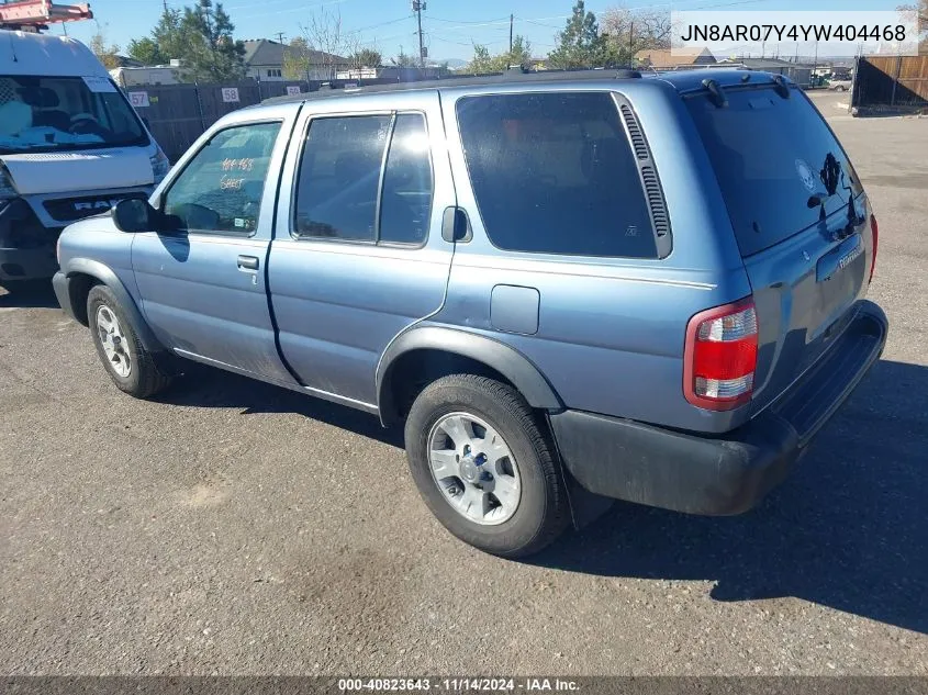 2000 Nissan Pathfinder Le/Se/Xe VIN: JN8AR07Y4YW404468 Lot: 40823643