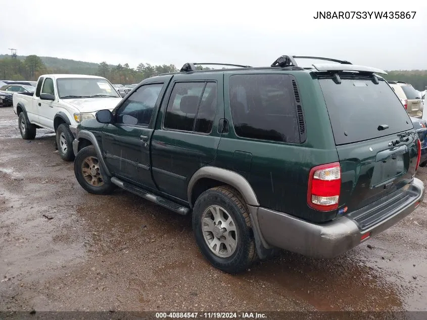 2000 Nissan Pathfinder Le/Se/Xe VIN: JN8AR07S3YW435867 Lot: 40884547